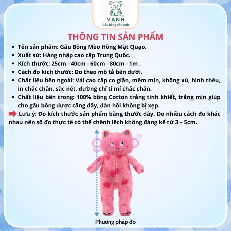 Gấu Bông Mèo Hồng Mặt Quạo Giận Dỗi - Mèo Hồng Mắt Liếc