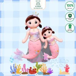 Gấu Bông Nàng Tiên Cá Tóc Nâu, Tiên Cá Vương Miện Cầu Vồng