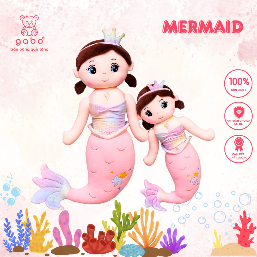 Gấu Bông Tiên Cá Tóc Nâu, Tiên Cá Vương Miện Cầu Vồng