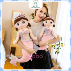 Gấu Bông Nàng Tiên Cá Tóc Nâu, Tiên Cá Vương Miện Cầu Vồng