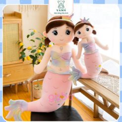 Gấu Bông Nàng Tiên Cá Tóc Nâu, Tiên Cá Vương Miện Cầu Vồng