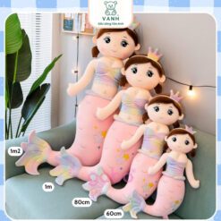 Gấu Bông Nàng Tiên Cá Tóc Nâu, Tiên Cá Vương Miện Cầu Vồng