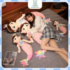 Gấu Bông Nàng Tiên Cá Tóc Nâu, Tiên Cá Vương Miện Cầu Vồng