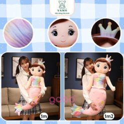 Gấu Bông Nàng Tiên Cá Tóc Nâu, Tiên Cá Vương Miện Cầu Vồng