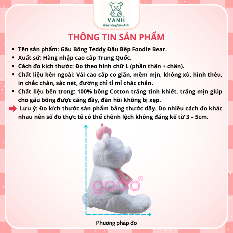 Xưởng sản xuất kinh doanh thú bông quà tặng Quảng Châu cao cấp Gấu Bông Teddy Bear Đầu Bếp Foodie Teddy Cute Lông Mịn