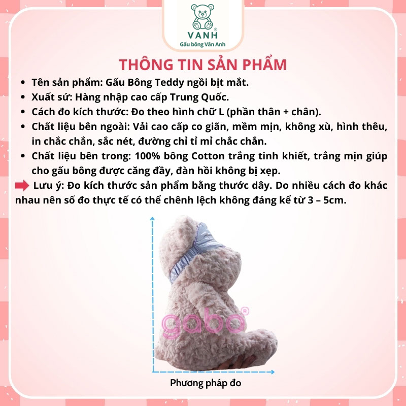 Xưởng sản xuất kinh doanh thú bông quà tặng Quảng Châu cao cấp Gấu Bông Teddy Ngồi Bịt Mắt Iloveyou Băng Đô CóThể Tháo Rời