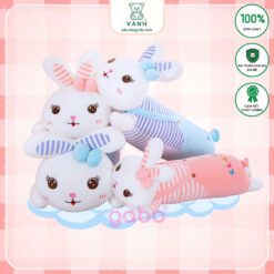 Gấu Bông Thỏ Nằm Áo Sọc - Gối Ôm Thỏ Đáng Yêu