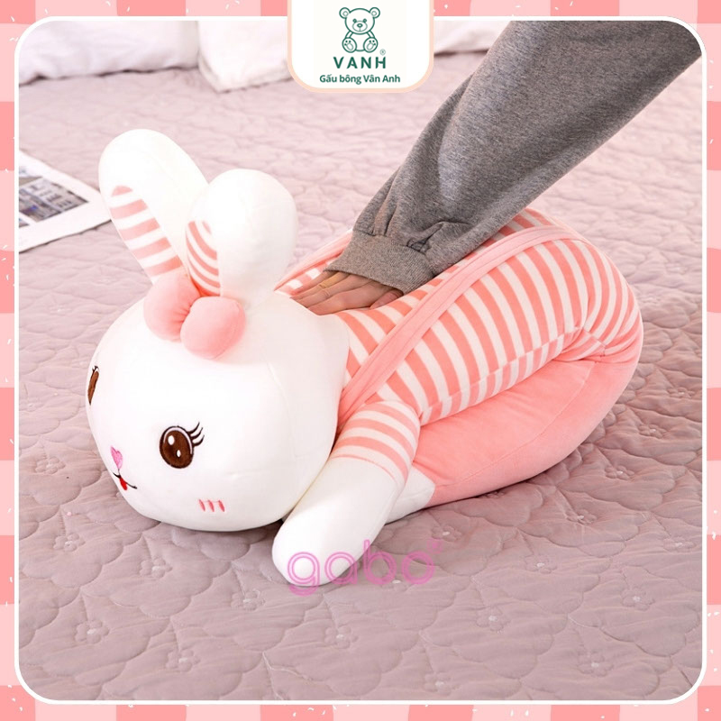 Xưởng sản xuất kinh doanh thú bông quà tặng Quảng Châu cao cấp Gấu Bông Thỏ Nằm Áo Sọc - Gối Ôm Thỏ Đáng Yêu