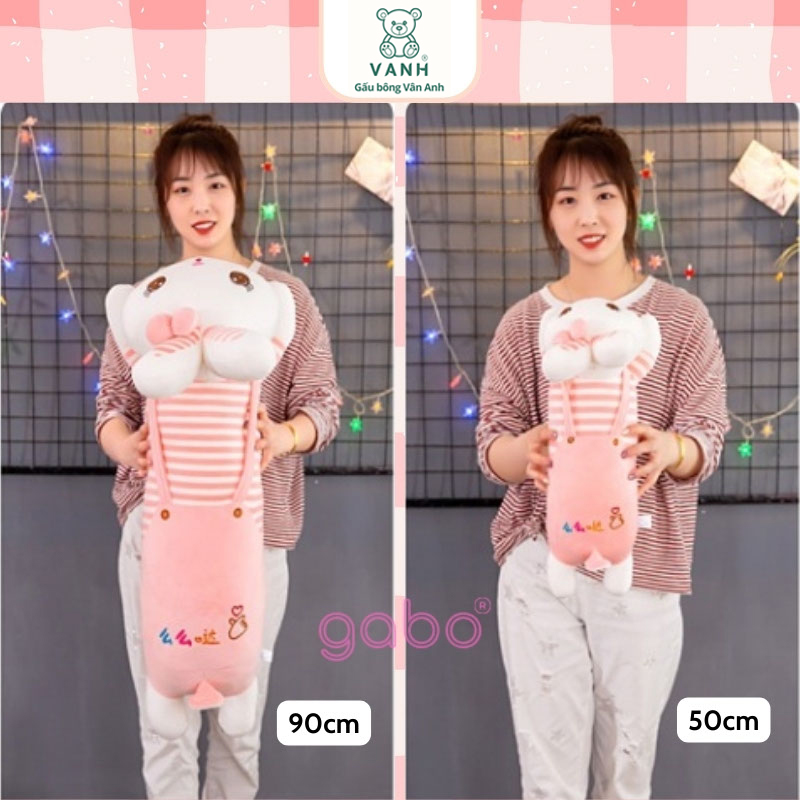 Xưởng sản xuất kinh doanh thú bông quà tặng Quảng Châu cao cấp Gấu Bông Thỏ Nằm Áo Sọc - Gối Ôm Thỏ Đáng Yêu