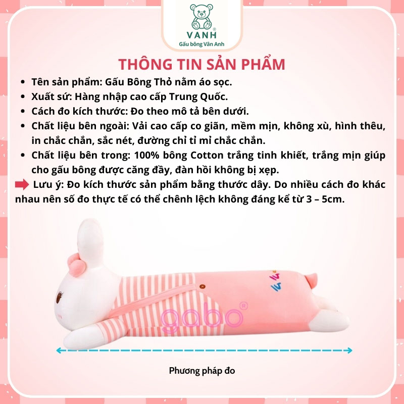 Xưởng sản xuất kinh doanh thú bông quà tặng Quảng Châu cao cấp Gấu Bông Thỏ Nằm Áo Sọc - Gối Ôm Thỏ Đáng Yêu