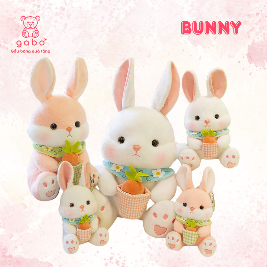 Gấu Bông Thỏ Yếm Hoa Cầm Rổ Cà Rốt 10 Gấu Bông Thỏ Yếm Hoa Cầm Rổ Cà Rốt