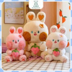 Gấu Bông Thỏ Tai Tim Ôm Quả Dâu, Thỏ Dâu Hàng Quảng Châu