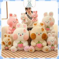 Gấu Bông Thỏ Tai Tim Ôm Quả Dâu, Thỏ Dâu Hàng Quảng Châu