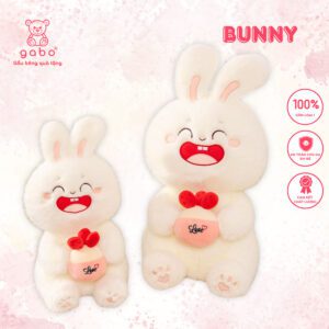 Gấu Bông Thỏ Trắng Ôm Bánh Dâu, Thỏ Mặt Cười Cầm Bánh, thỏ ôm bánh dâu