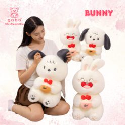 Gấu Bông Thỏ Trắng Ôm Bánh Dâu, Thỏ Mặt Cười Cầm Bánh, thỏ ôm bánh dâu