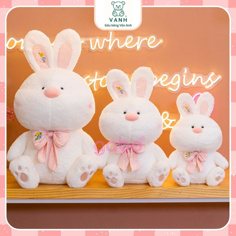 Xưởng sản xuất kinh doanh thú bông quà tặng Quảng Châu cao cấp Gấu Bông Thỏ Trắng Đeo Nơ, Thỏ Bông Tiểu Thư
