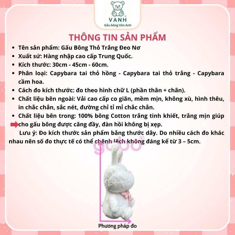 Xưởng sản xuất kinh doanh thú bông quà tặng Quảng Châu cao cấp Gấu Bông Thỏ Trắng Đeo Nơ, Thỏ Bông Tiểu Thư