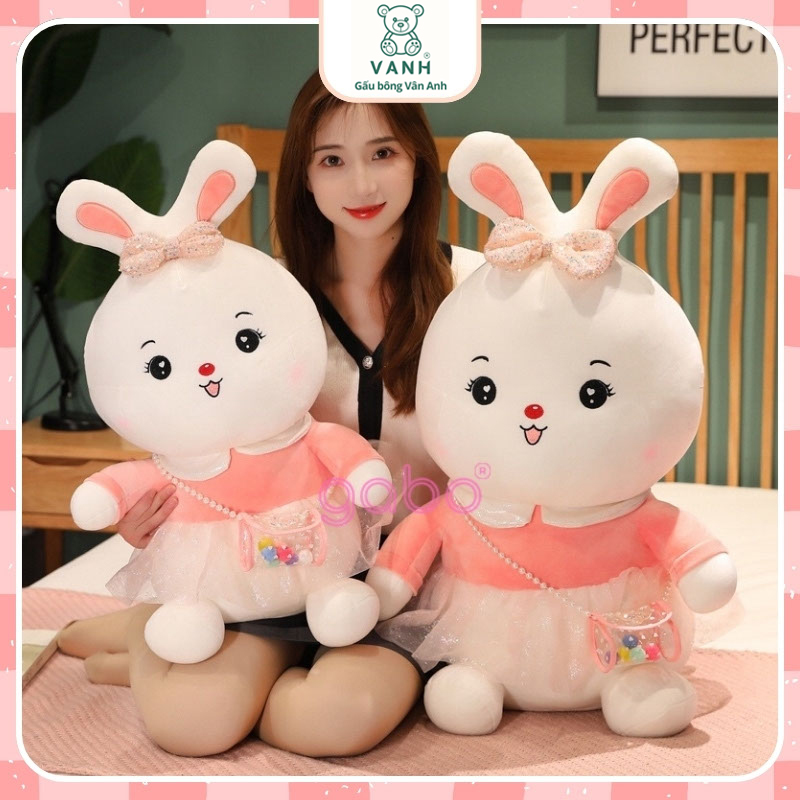 Xưởng sản xuất kinh doanh thú bông quà tặng Quảng Châu cao cấp Gấu Bông Thỏ Trắng Đeo Túi Sắc Màu