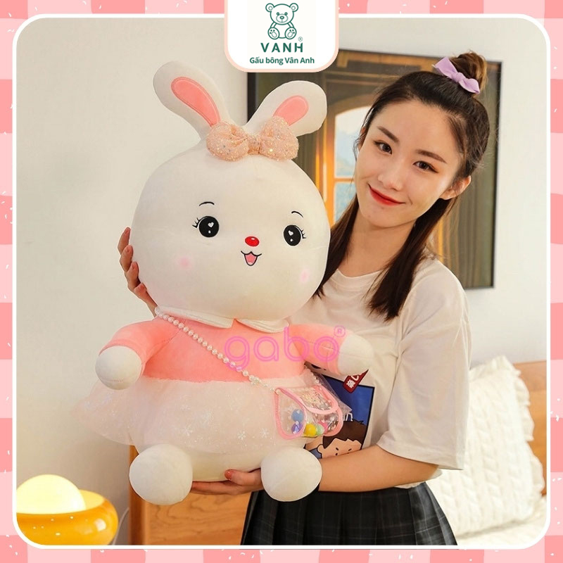 Xưởng sản xuất kinh doanh thú bông quà tặng Quảng Châu cao cấp Gấu Bông Thỏ Trắng Đeo Túi Sắc Màu