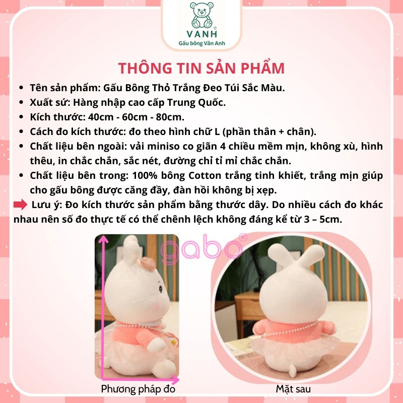 Xưởng sản xuất kinh doanh thú bông quà tặng Quảng Châu cao cấp Gấu Bông Thỏ Trắng Đeo Túi Sắc Màu