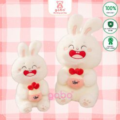 Gấu Bông Thỏ Trắng Ôm Bánh Dâu, Thỏ Mặt Cười Cầm Bánh, thỏ ôm bánh dâu