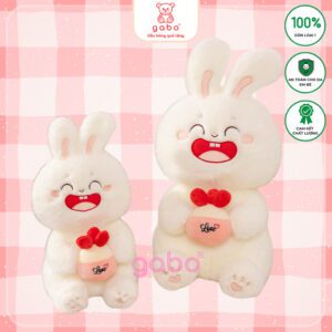 Gấu Bông Thỏ Trắng Ôm Bánh Dâu, Thỏ Mặt Cười Cầm Bánh, thỏ ôm bánh dâu