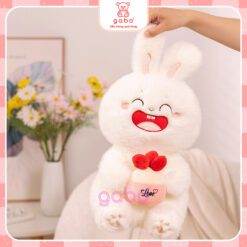 Gấu Bông Thỏ Trắng Ôm Bánh Dâu, Thỏ Mặt Cười Cầm Bánh 5 Gấu Bông Thỏ Trắng Ôm Bánh Dâu, Thỏ Mặt Cười Cầm Bánh