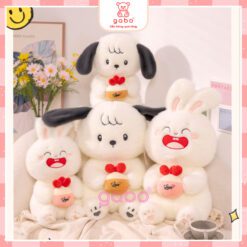 Gấu Bông Thỏ Trắng Ôm Bánh Dâu, Thỏ Mặt Cười Cầm Bánh 4 Gấu Bông Thỏ Trắng Ôm Bánh Dâu, Thỏ Mặt Cười Cầm Bánh