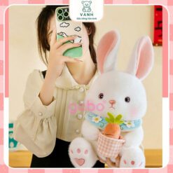 Gấu Bông Thỏ Yếm Hoa Cầm Rổ Cà Rốt 4 Gấu Bông Gấu Trúc Mũ Rồng, Panda Cosplay Rồng