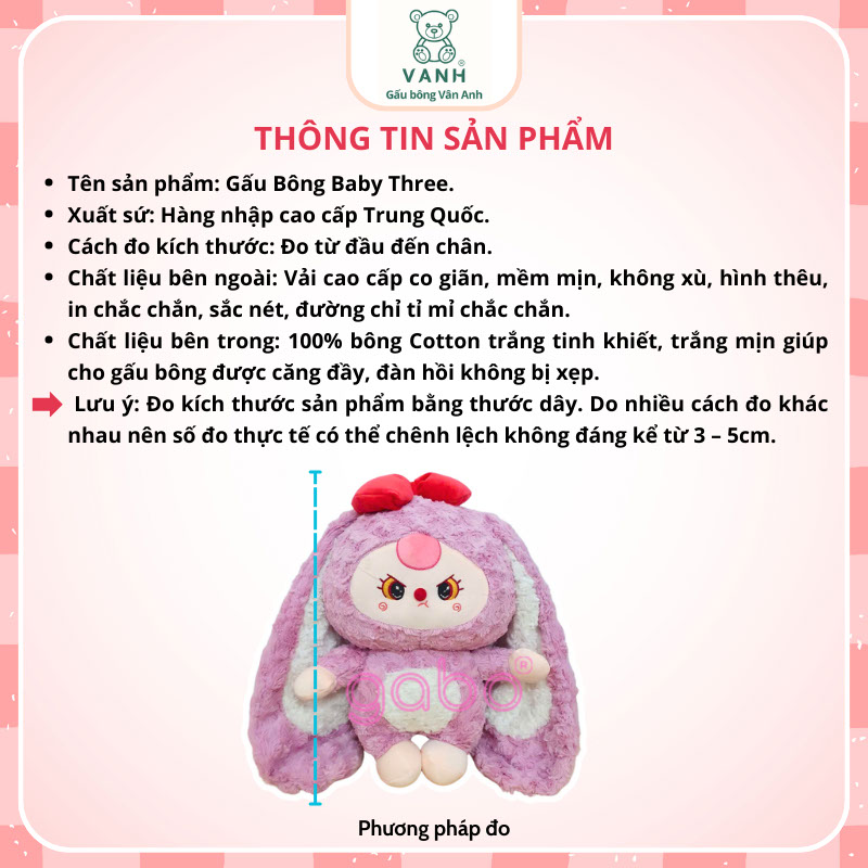 Gấu Bông Baby Three Đầu To Cute - Bé Ba Thỏ 400% Tai Cụp 11 16 1