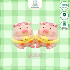 Gấu Bông Heo Lulu Đeo Phao Bơi Vịt, Gấu Bông Heo Đi Biển Ôm Phao Vịt Đeo Kính