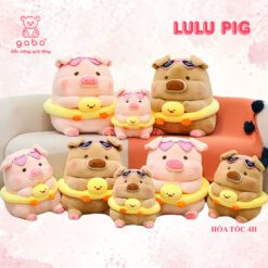 Gấu Bông Heo Lulu Đeo Phao Bơi Vịt, Gấu Bông Heo Đi Biển Ôm Phao Vịt Đeo Kính