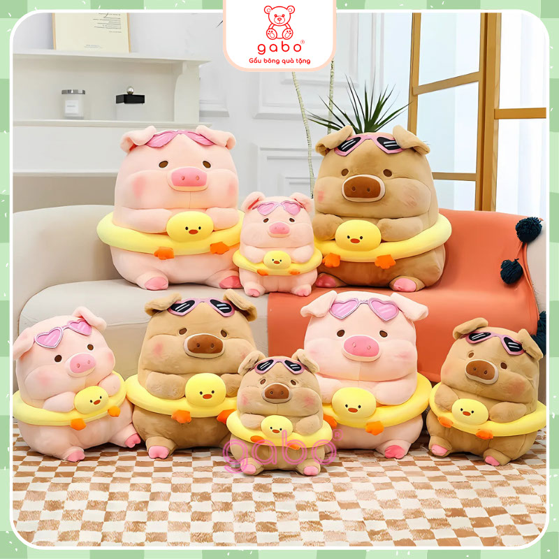 Gấu Bông Heo Lulu Đeo Phao Bơi Vịt, Gấu Bông Heo Đi Biển Ôm Phao Vịt Đeo Kính Gấu Bông Heo Lulu Đeo Phao Bơi Vịt, Gấu Bông Heo Đi Biển Ôm Phao Vịt Đeo Kính