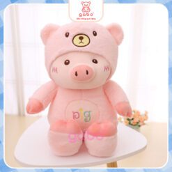 Gấu Bông Heo Pig Đội Mũ Gấu, Heo Mặc Đồ Gấu Lông