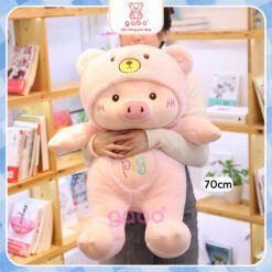 Gấu Bông Heo Pig Đội Mũ Gấu, Heo Mặc Đồ Gấu Lông
