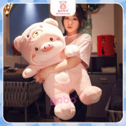 Gấu Bông Heo Pig Đội Mũ Gấu, Heo Mặc Đồ Gấu Lông