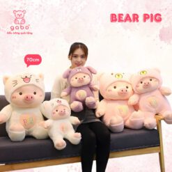 Gấu Bông Heo Pig Đội Mũ Gấu, Heo Mặc Đồ Gấu Lông