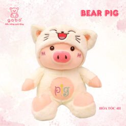 Gấu Bông Heo Pig Đội Mũ Gấu, Heo Mặc Đồ Gấu Lông