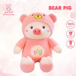 Gấu Bông Heo Pig Đội Mũ Gấu, Heo Mặc Đồ Gấu Lông