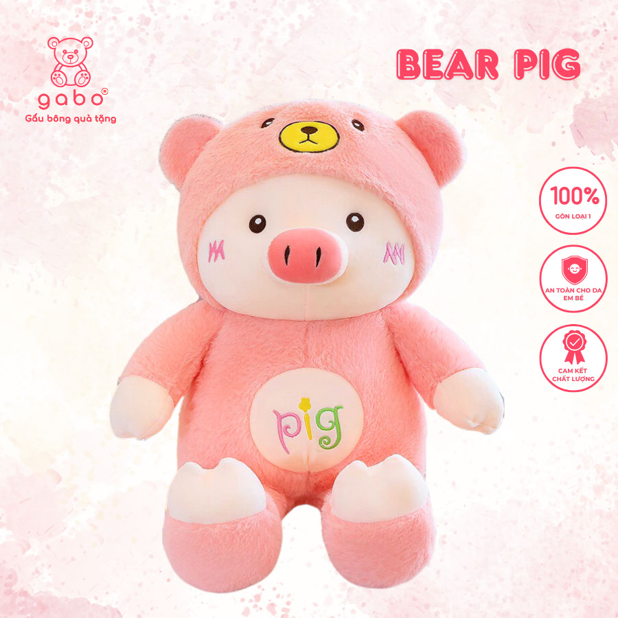 Gấu Bông Heo Pig Đội Mũ Gấu, Heo Mặc Đồ Gấu Lông