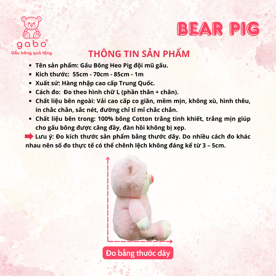 Gấu Bông Heo Pig Đội Mũ Gấu, Heo Mặc Đồ Gấu Lông