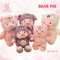 Gấu Bông Heo Pig Đội Mũ Gấu, Heo Mặc Đồ Gấu Lông