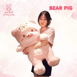 Gấu Bông Heo Pig Đội Mũ Gấu, Heo Mặc Đồ Gấu Lông