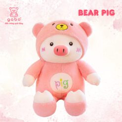 Gấu Bông Heo Pig Đội Mũ Gấu, Heo Mặc Đồ Gấu Lông