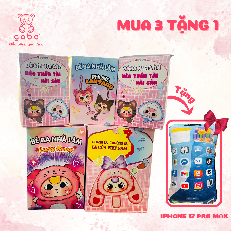 Combo 3 Blind Box Bé Ba Nhà Làm - Giao ngẫu nhiên, Mèo Thần Tài, V3 mini, Gương Thần, Dây Đeo, Hải Sản GABO TEDDY BEAR