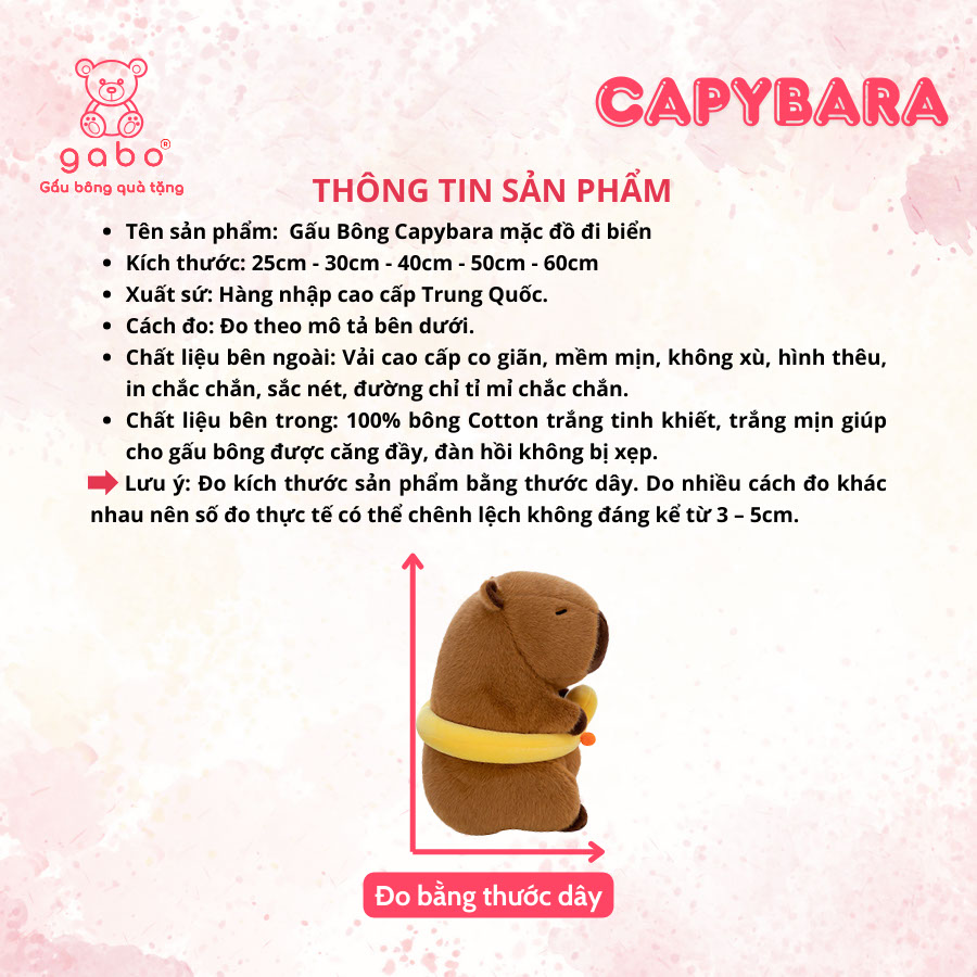 Gấu bông quà tặng gấu bông capybara đi biển gabo g Gấu Bông Capybara Mặc Đồ Đi Biển, Capybara Phao Vịt Đeo Kính