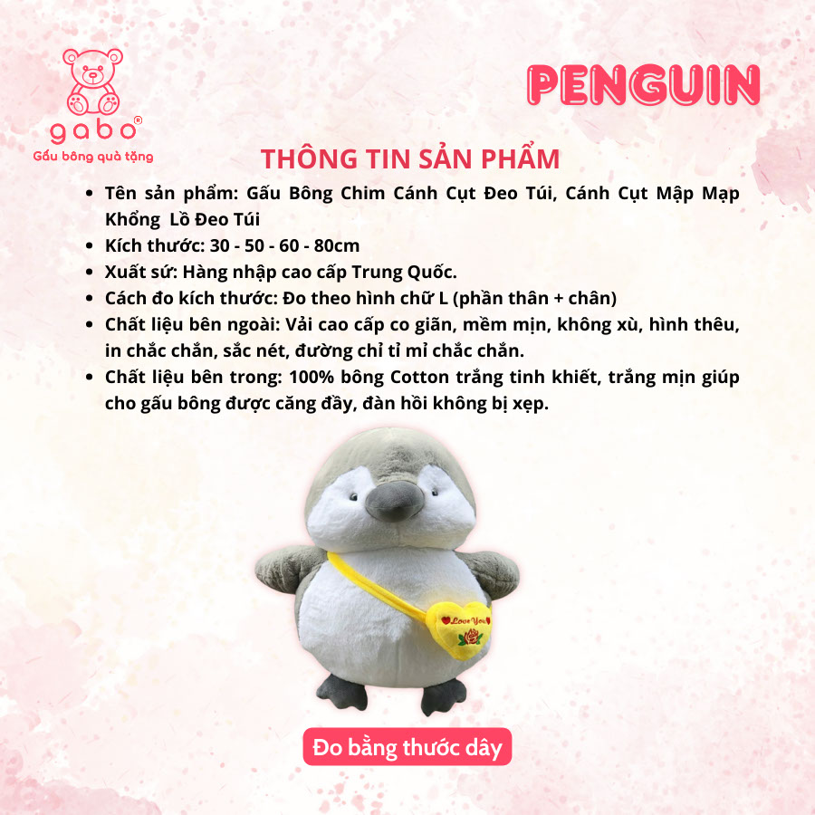 Gấu Bông Chim Cánh Cụt Đeo Túi, Chim Cánh Cụt Mập Mạp Khổng Lồ Đeo Túi