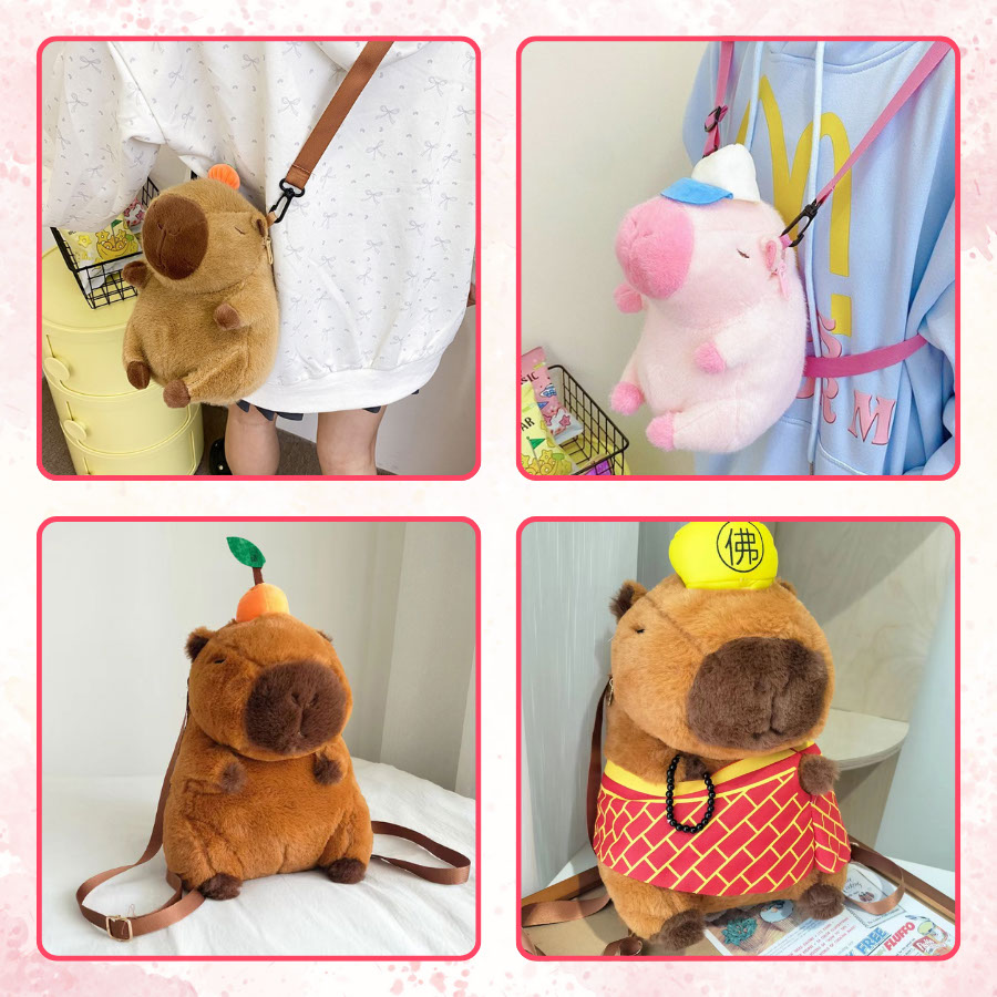 Gấu bông Balo Capybara Chuột Lang Ngoại Giao là mẫu g Balo Gấu Bông Capybara, Balo Chuột Lang Ngoại Giao, Ba lô Capybara, Ba Lô Nhồi Bông Chú Chuột Đáng Yêu