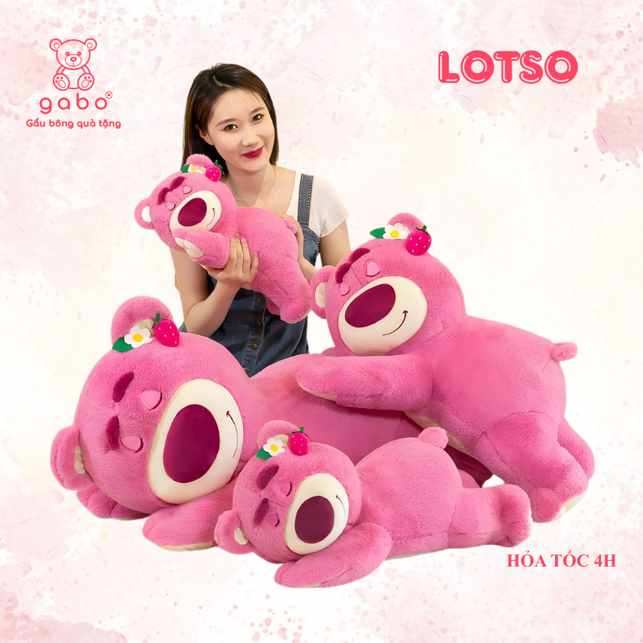 Gấu Bông Lotso tai dâu, Gấu Dâu cao cấp gối ôm cho bé gối ôm dài