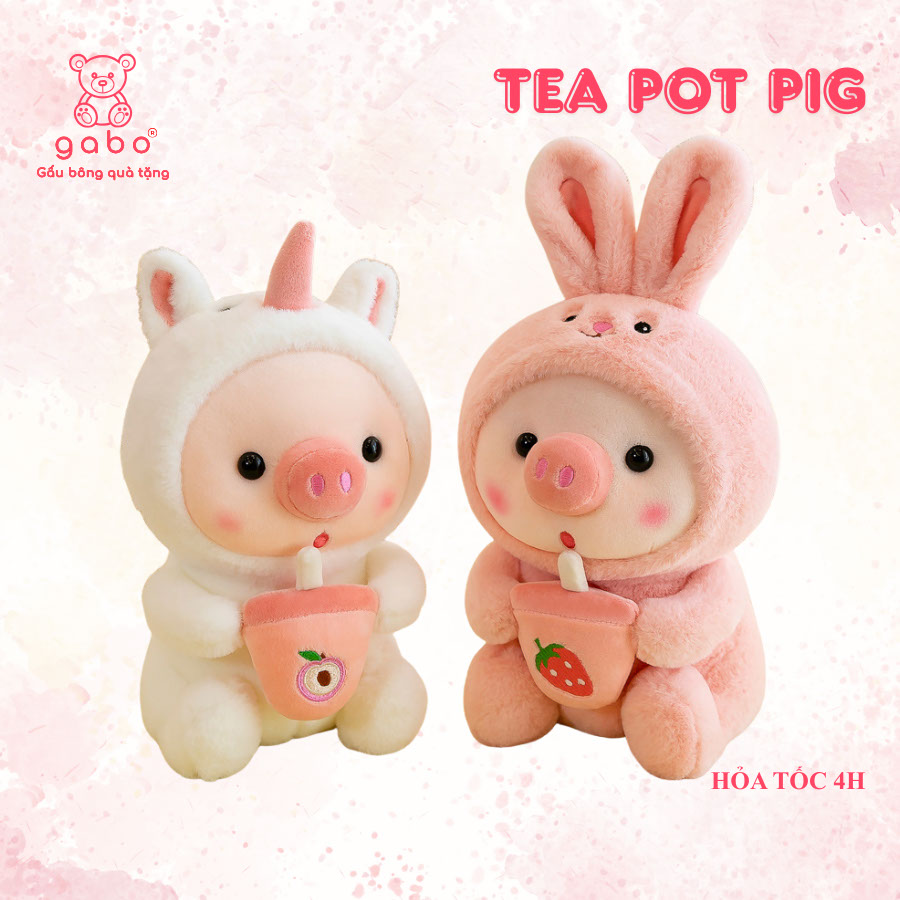 Gấu Bông Heo Cosplay Ôm Bình Trà, Heo Cute Cầm Sinh Tố 10 Gấu Bông Heo Cosplay Ếch Ôm Bình trà, Heo cute cầm trà bơ, Hàng chuẩn đẹp như hình
